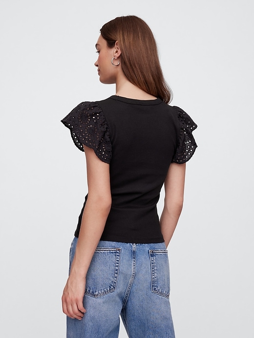Image number 2 showing, Ribbed Eyelet Flutter Sleeve T-Shirt
