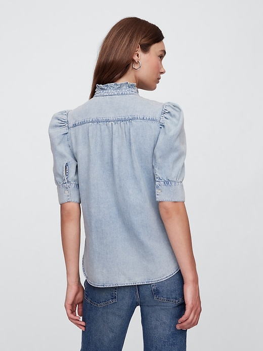 Image number 2 showing, Puff Sleeve Denim Shirt
