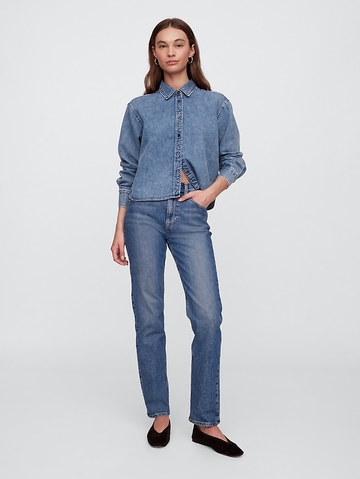 Image number 3 showing, Oversized Cropped Denim Shirt
