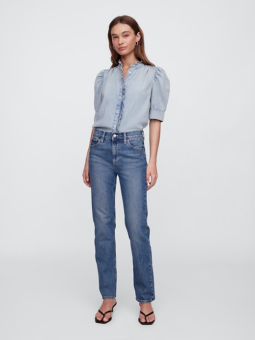 Image number 3 showing, Puff Sleeve Denim Shirt
