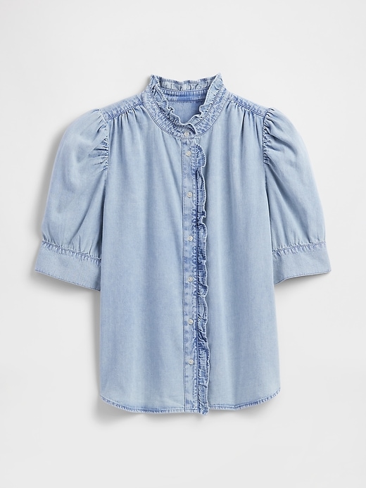 Image number 5 showing, Puff Sleeve Denim Shirt