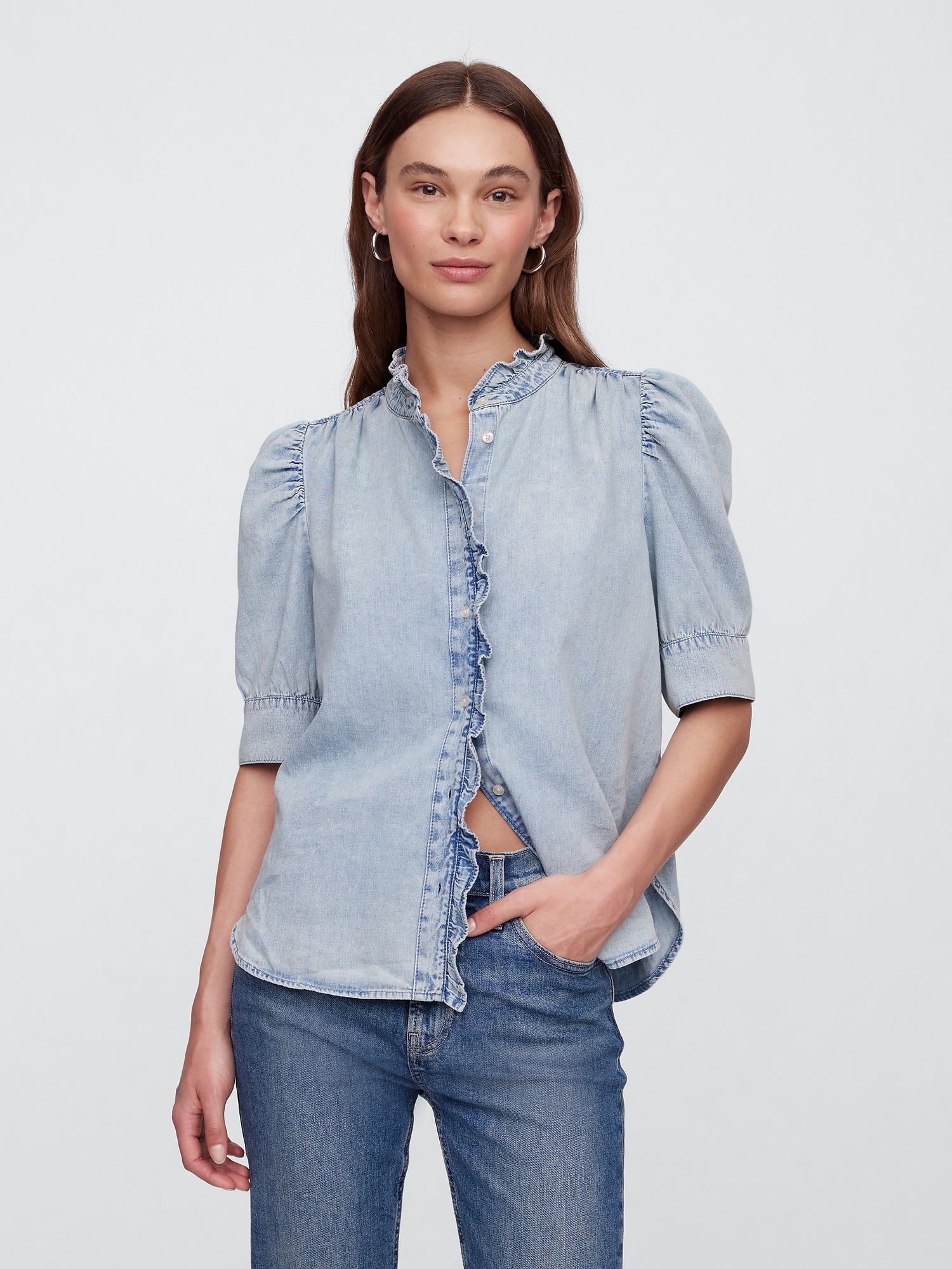 Puff Sleeve Denim Shirt