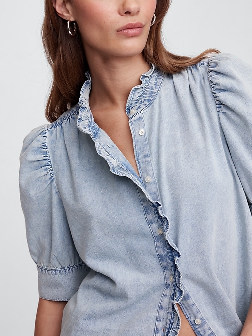 Image number 4 showing, Puff Sleeve Denim Shirt