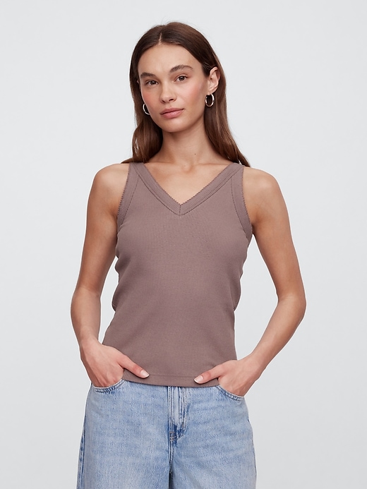 Image number 1 showing, Ribbed V-Neck Tank Top