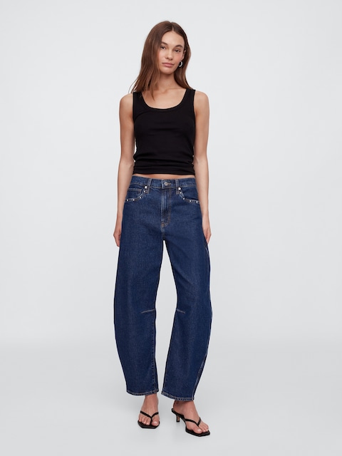 High Rise Studded Barrel Jeans
