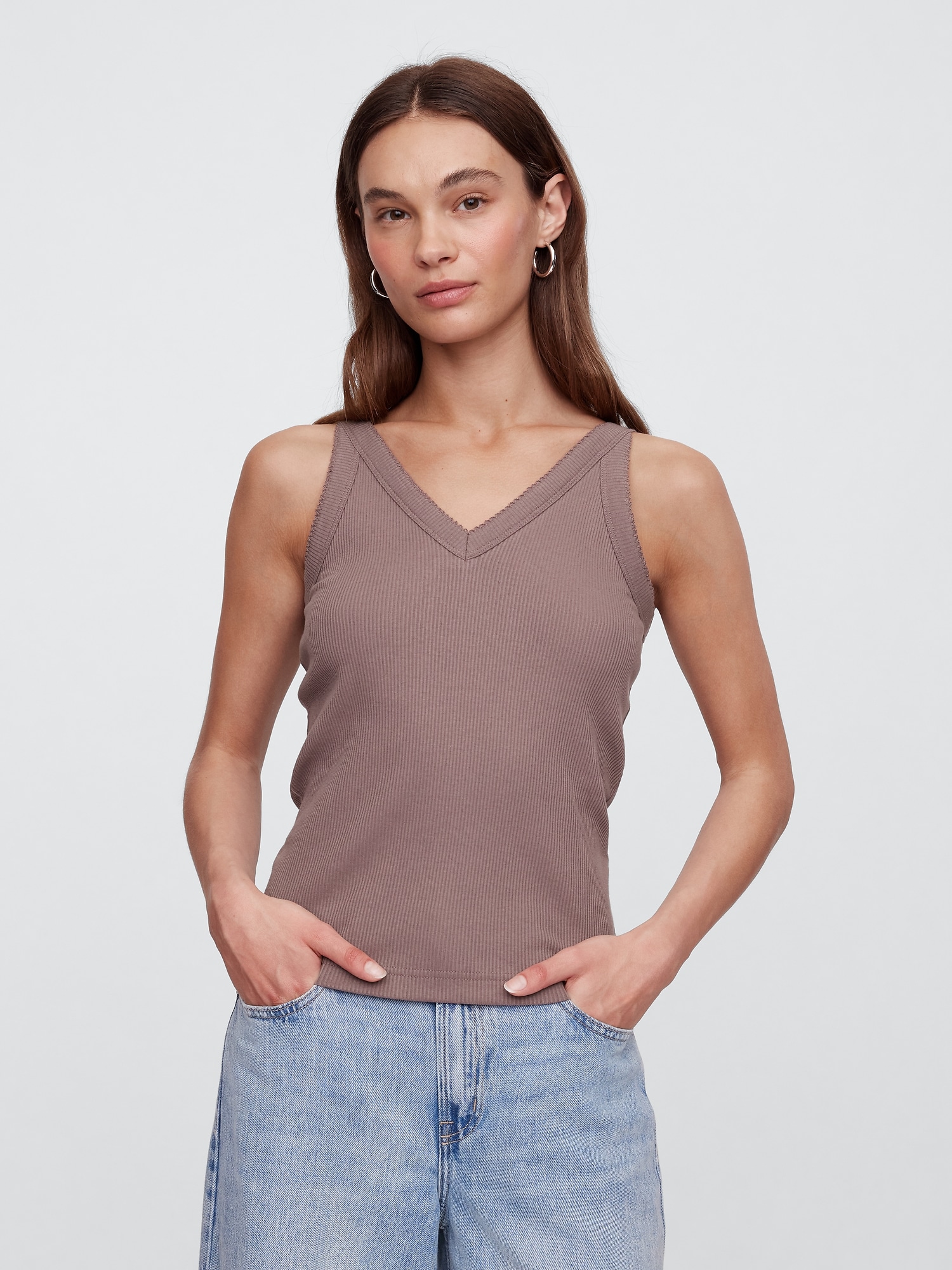 Ribbed V-Neck Tank Top