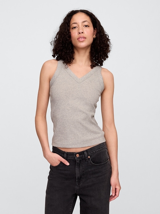 Image number 1 showing, Ribbed V-Neck Tank Top