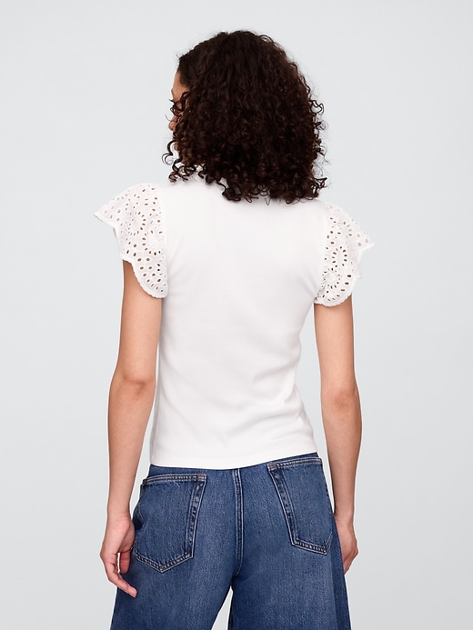 Image number 2 showing, Ribbed Eyelet Flutter Sleeve T-Shirt