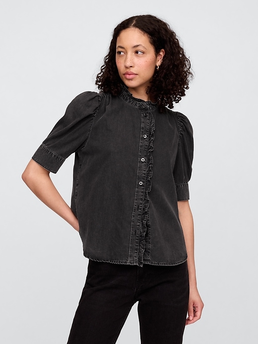 Image number 1 showing, Puff Sleeve Denim Shirt