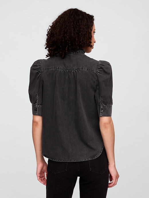 Image number 2 showing, Puff Sleeve Denim Shirt
