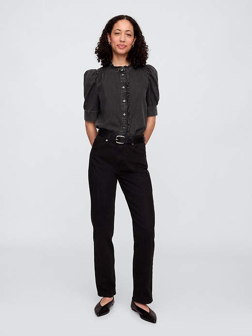 Image number 3 showing, Puff Sleeve Denim Shirt