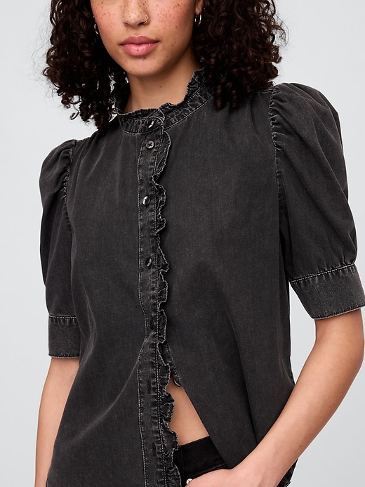 Image number 4 showing, Puff Sleeve Denim Shirt