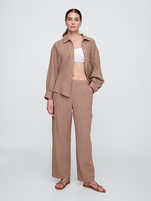 Image number 1 showing, Mid Rise Gauze Pull-On Wide-Leg Pants