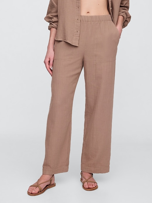 Image number 2 showing, Mid Rise Gauze Pull-On Wide-Leg Pants