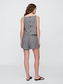 4" High Rise Linen-Blend Gingham Shorts