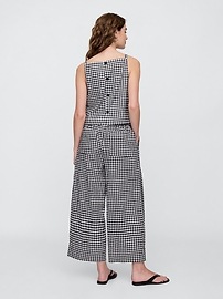 High Rise Linen-Blend Wide-Leg Ankle Pants