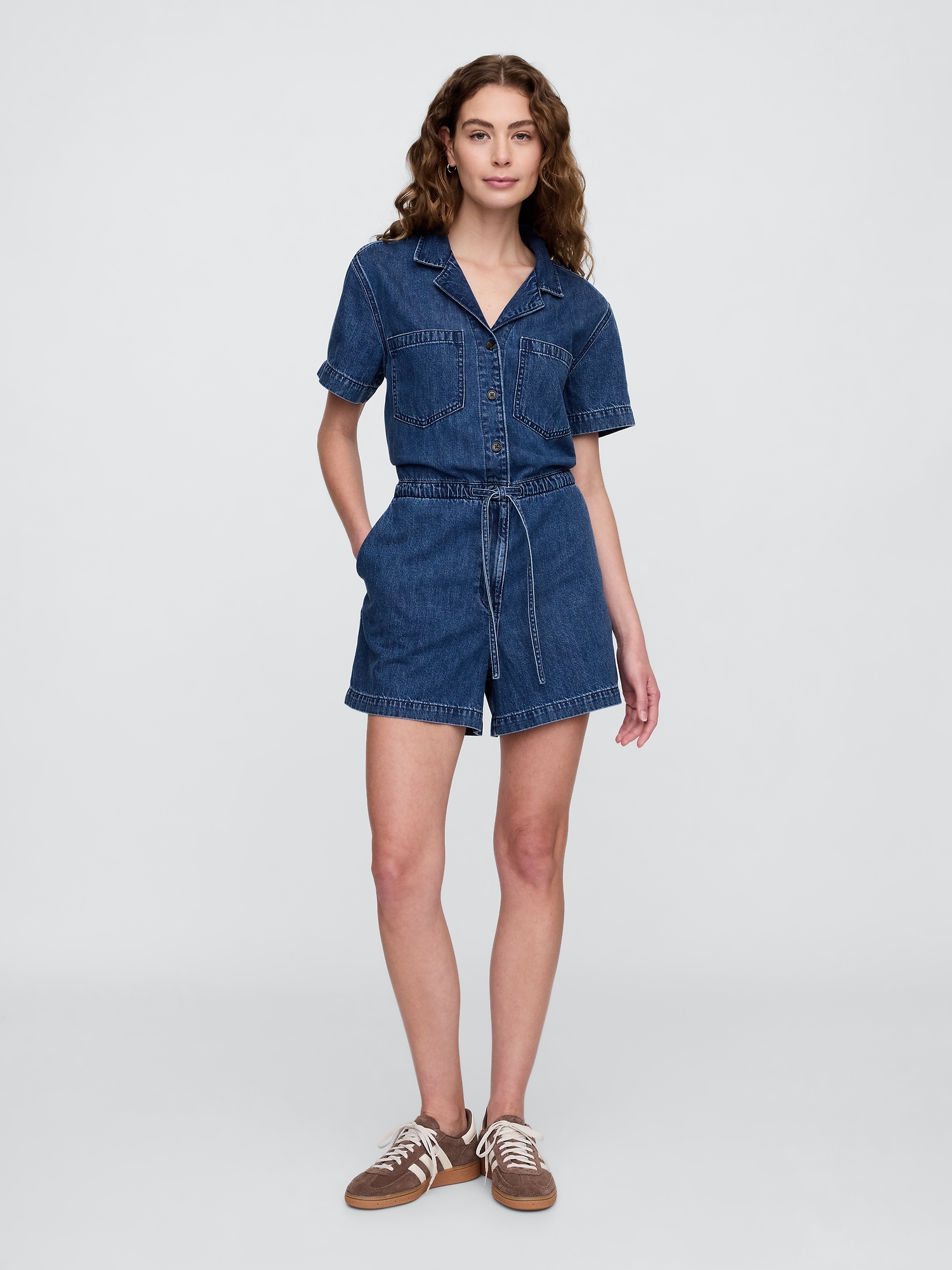 Collared Denim Romper
