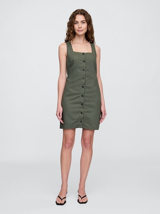 Image number 1 showing, Linen-Blend Button-Front Mini Dress