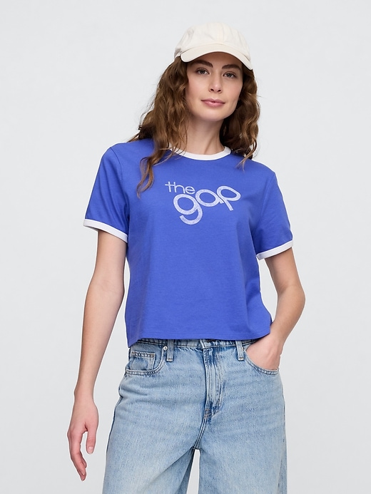 Image number 1 showing, Shrunken Graphic Ringer T-Shirt