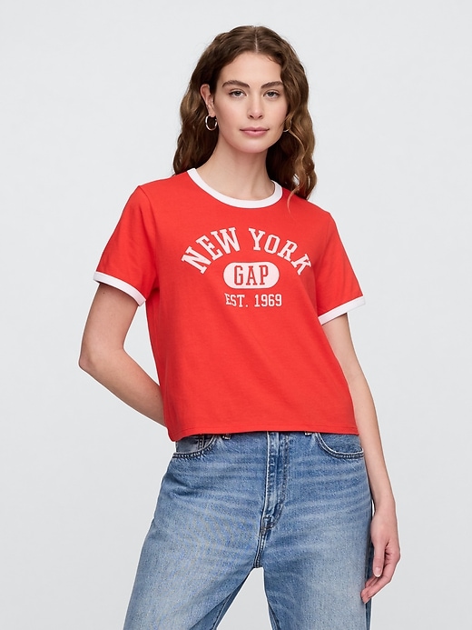 Image number 1 showing, Shrunken Graphic Ringer T-Shirt