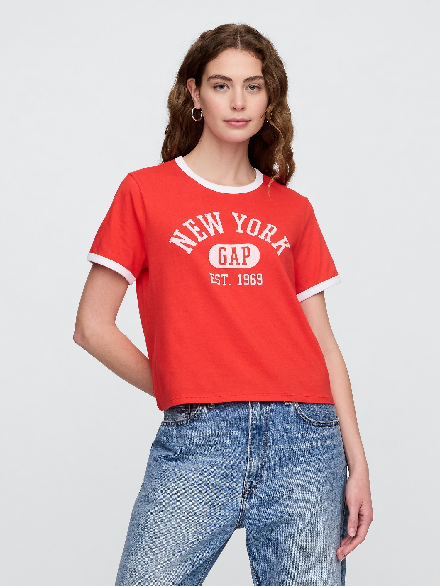 Shrunken Graphic Ringer T-Shirt