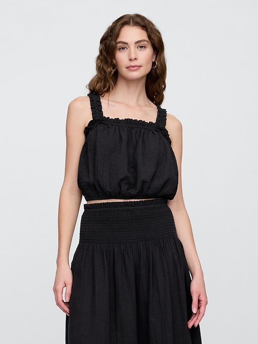Image number 1 showing, Gauze Bubble Tank Top