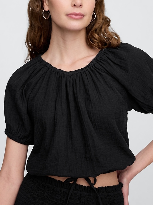 Image number 4 showing, Relaxed Gauze Tie-Hem Top
