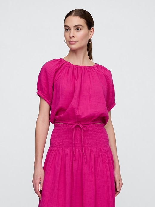 Image number 1 showing, Relaxed Gauze Tie-Hem Top