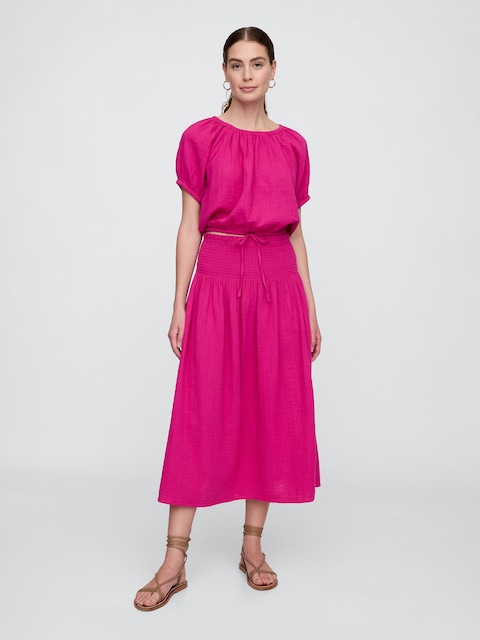 Smocked Gauze Maxi Skirt