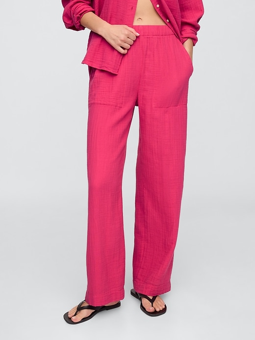 Image number 2 showing, Mid Rise Gauze Pull-On Wide-Leg Pants