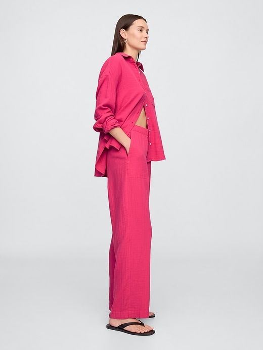 Image number 3 showing, Mid Rise Gauze Pull-On Wide-Leg Pants