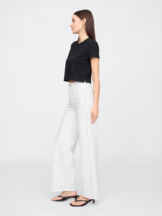 Image number 3 showing, High Rise Studded Wide-Leg Jeans