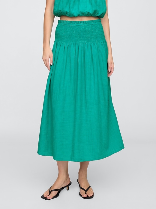 Image number 3 showing, Smocked Gauze Maxi Skirt
