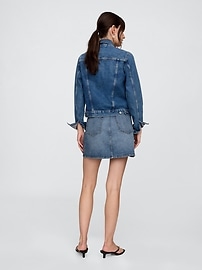 Mid Rise Denim Leopard Mini Skirt