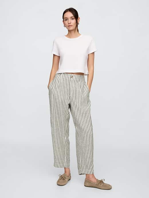Image number 1 showing, Mid Rise Linen-Blend Barrel Pants