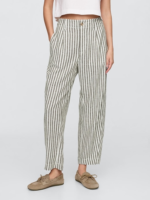 Image number 2 showing, Mid Rise Linen-Blend Barrel Pants