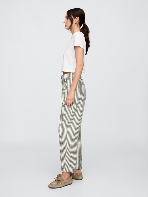 Image number 3 showing, Mid Rise Linen-Blend Barrel Pants