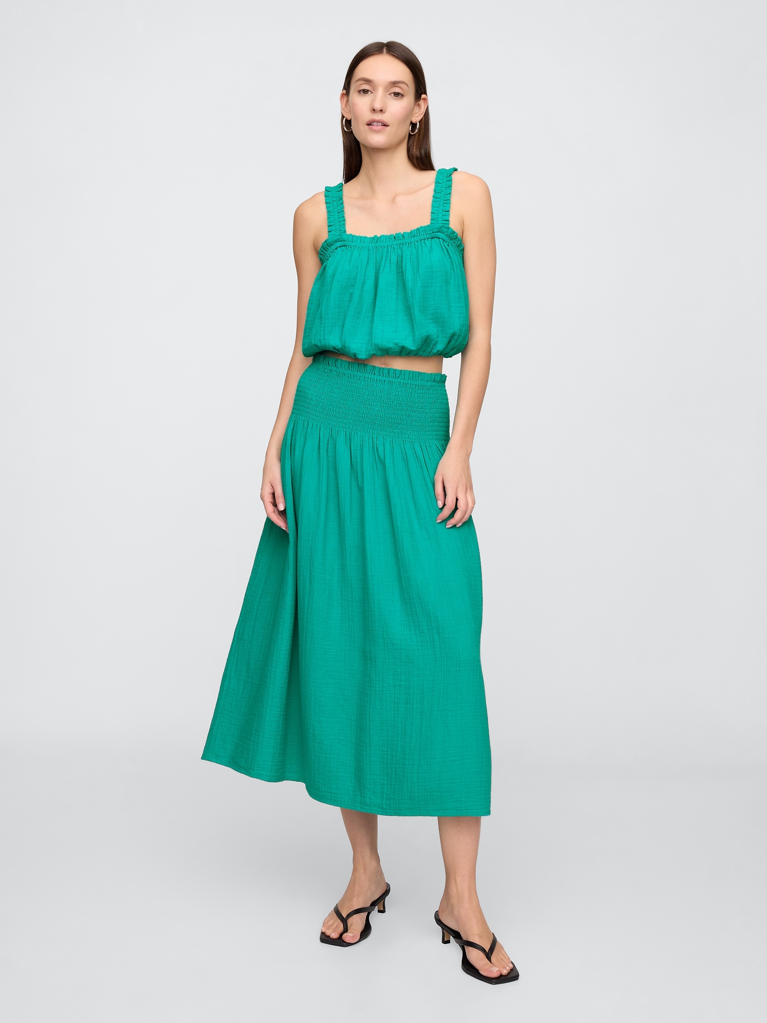 Smocked Gauze Maxi Skirt