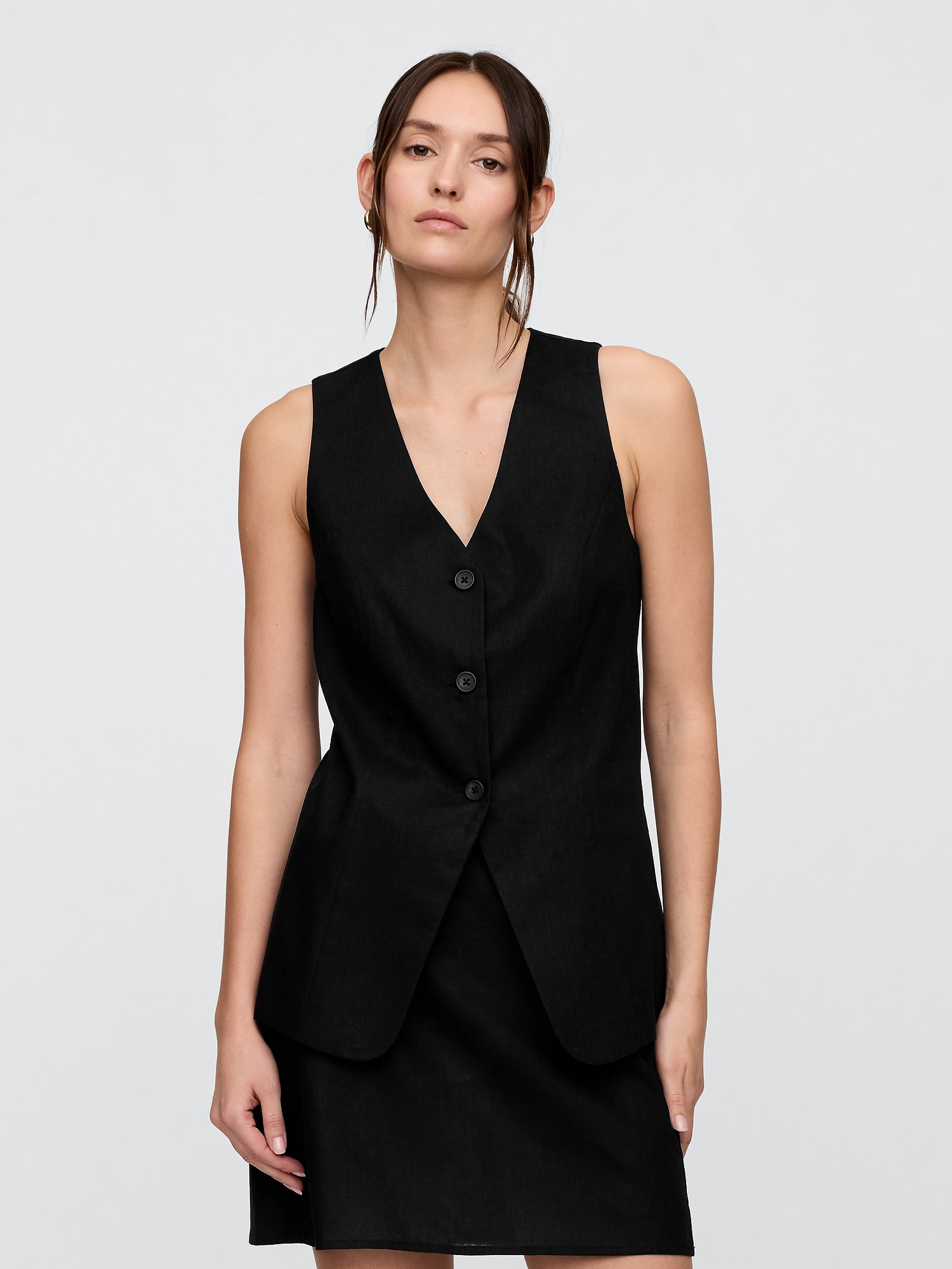 Longline Linen-Blend Vest