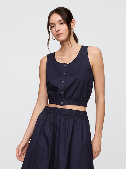 Poplin Cropped Scoopneck Top