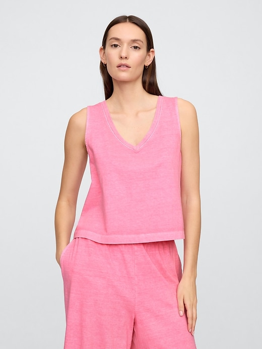 Image number 1 showing, V-Neck PJ Shell Tank Top