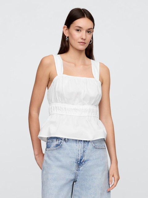 Smocked Cropped Squareneck Top