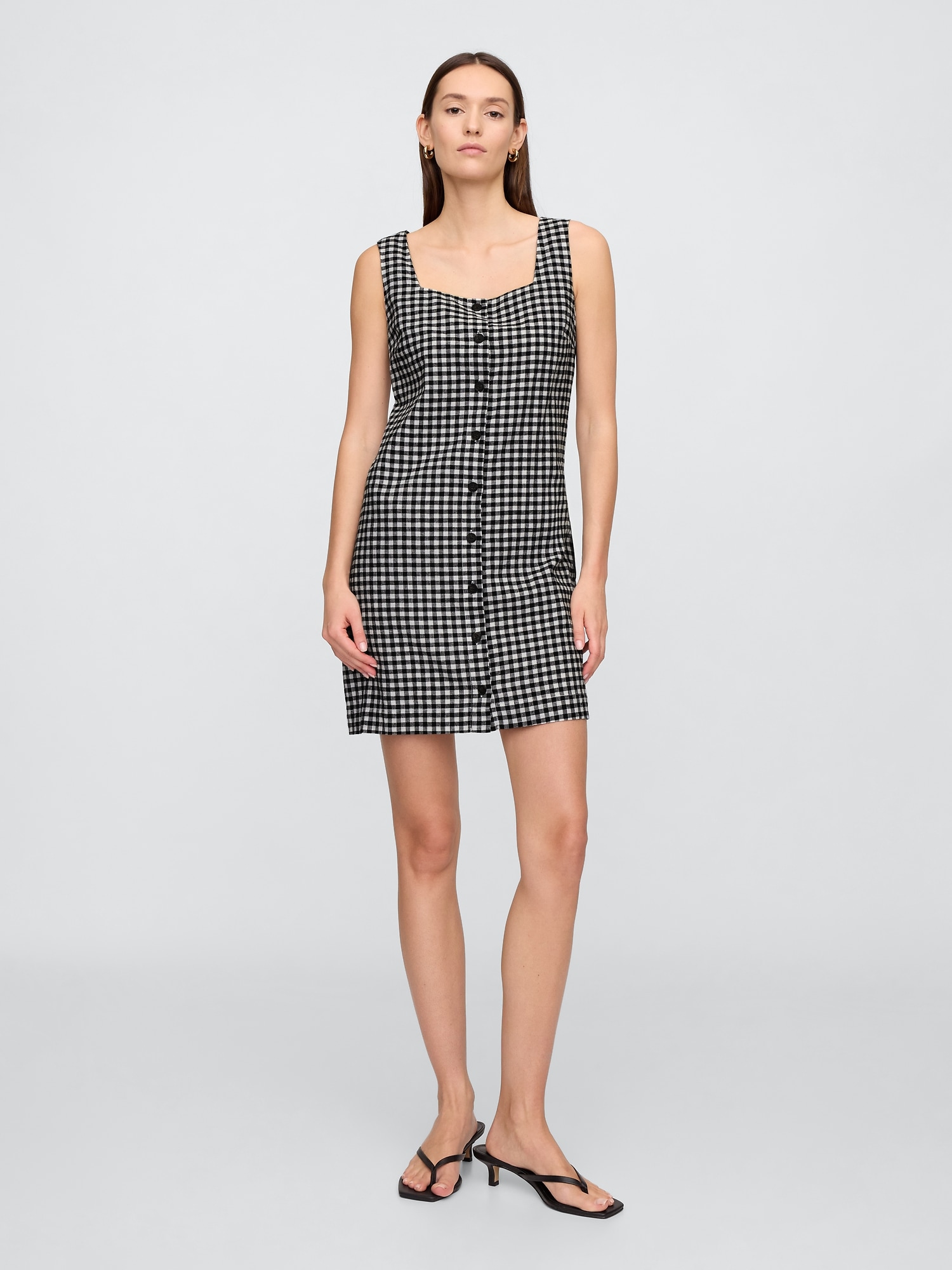 Linen-Blend Button-Front Mini Dress