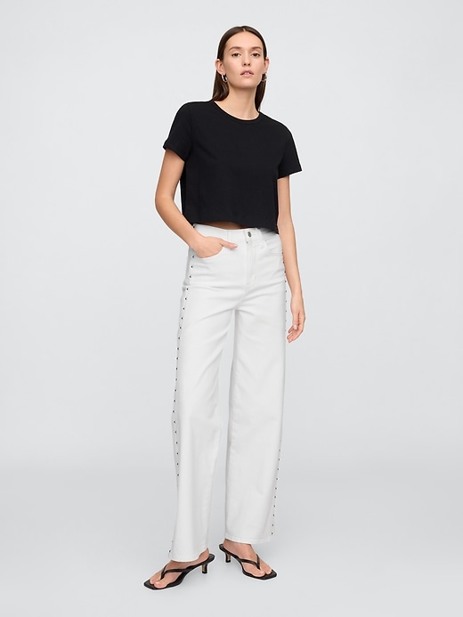 Image number 1 showing, High Rise Studded Wide-Leg Jeans
