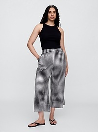 High Rise Linen-Blend Wide-Leg Ankle Pants