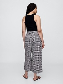 High Rise Linen-Blend Wide-Leg Ankle Pants