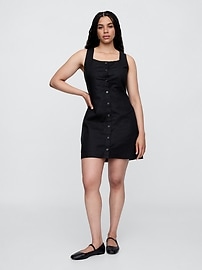 Linen-Blend Button-Front Mini Dress