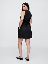 Linen-Blend Button-Front Mini Dress