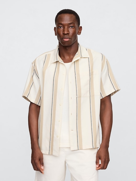 Image number 1 showing, Boxy Gauze Texture-Stripe Vacay Shirt