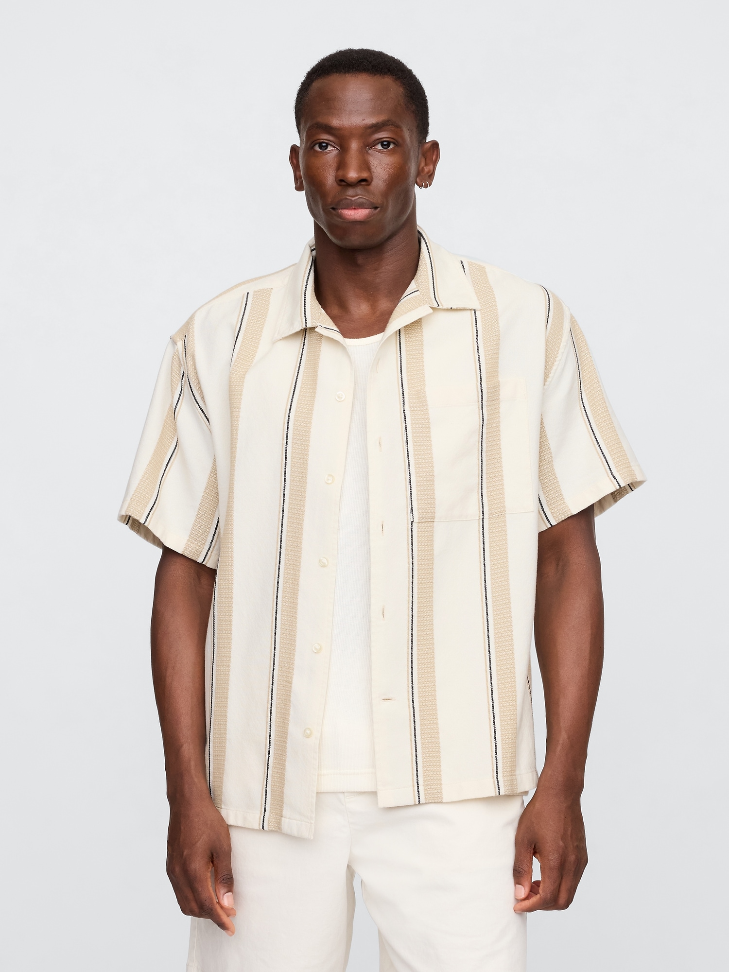 Boxy Gauze Texture-Stripe Vacay Shirt